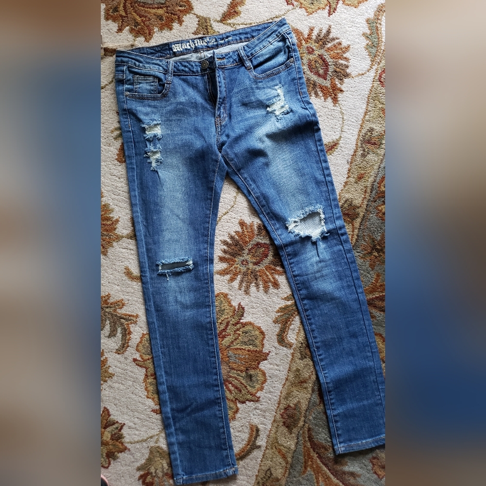 Machine Pour-neuf-mode distressed denim jeans regular length